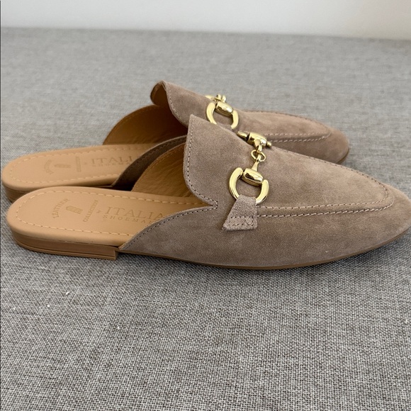 Italian Shoemakers Taupe leather Mules with Gold Detail - Picture 7 of 7